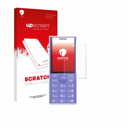 Vorderseite einer Produktverpackung mit dem Markenlogo upscreen. Daneben ist das Gerät Nokia 150 Music mit dem zugehörigen Dis