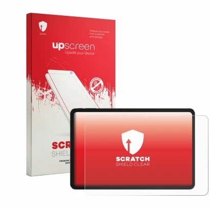 Vorderseite einer Produktverpackung mit dem Markenlogo upscreen. Daneben ist das Gerät Tecno MEGAPAD 2 mit dem zugehörigen Dis