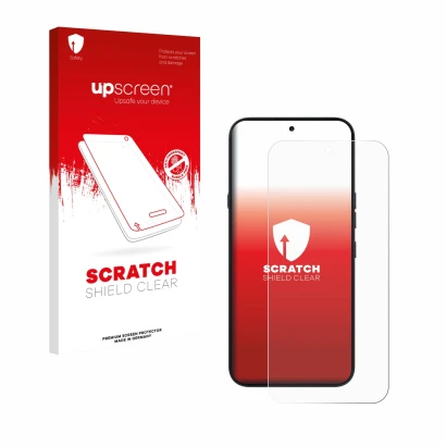 Vorderseite einer Produktverpackung mit dem Markenlogo upscreen. Daneben ist das Gerät Nothing Phone (4a) Pro mit dem zugehöri