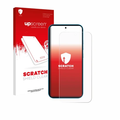Vorderseite einer Produktverpackung mit dem Markenlogo upscreen. Daneben ist das Gerät Nothing Phone (4a) mit dem zugehörigen