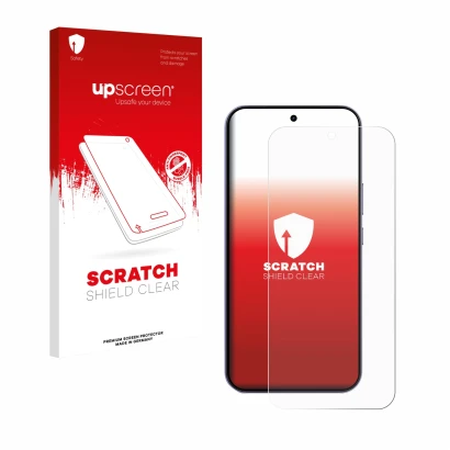 Vorderseite einer Produktverpackung mit dem Markenlogo upscreen. Daneben ist das Gerät realme 16 Pro mit dem zugehörigen Displ