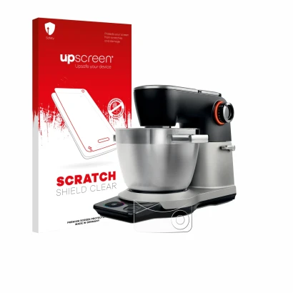 Vorderseite einer Produktverpackung mit dem Markenlogo upscreen. Daneben ist das Gerät Bosch MUMS8Z mit dem zugehörigen Displa