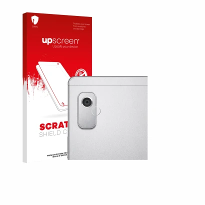 Vorderseite einer Produktverpackung mit dem Markenlogo upscreen. Daneben ist das Gerät Lenovo Tab M9 (NUR Kameraschutz) mit de