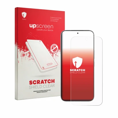 Vorderseite einer Produktverpackung mit dem Markenlogo upscreen. Daneben ist das Gerät Infinix Note 60 mit dem zugehörigen Dis