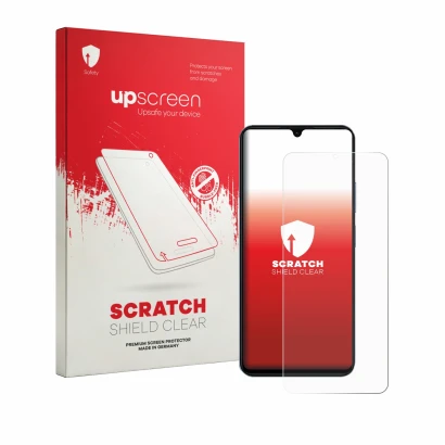 Vorderseite einer Produktverpackung mit dem Markenlogo upscreen. Daneben ist das Gerät Blackview Wave 10C mit dem zugehörigen