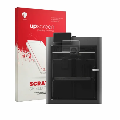 Vorderseite einer Produktverpackung mit dem Markenlogo upscreen. Daneben ist das Gerät Bambu Lab X2D mit dem zugehörigen Displ