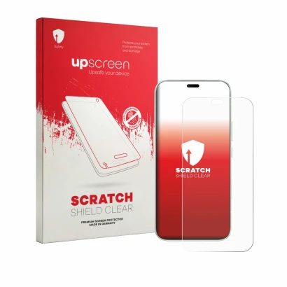 Vorderseite einer Produktverpackung mit dem Markenlogo upscreen. Daneben ist das Gerät Honor 600e mit dem zugehörigen Displays