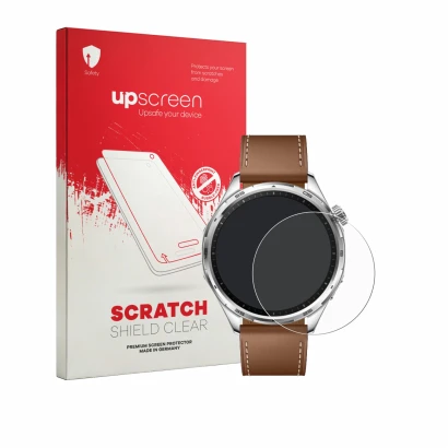 Vorderseite einer Produktverpackung mit dem Markenlogo upscreen. Daneben ist das Gerät Honor Watch 6 mit dem zugehörigen Displ