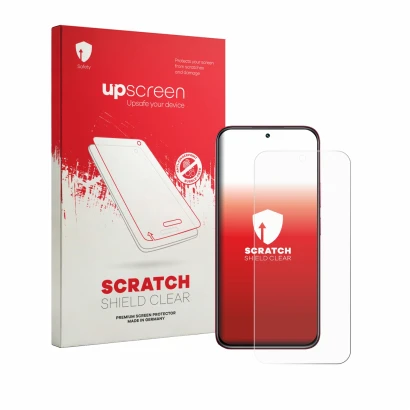 Vorderseite einer Produktverpackung mit dem Markenlogo upscreen. Daneben ist das Gerät realme 15x mit dem zugehörigen Displays