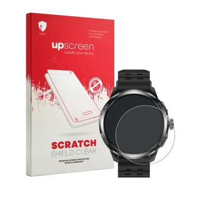 Vorderseite einer Produktverpackung mit dem Markenlogo upscreen. Daneben ist das Gerät Ulefone Armor Watch Pro mit dem zugehör