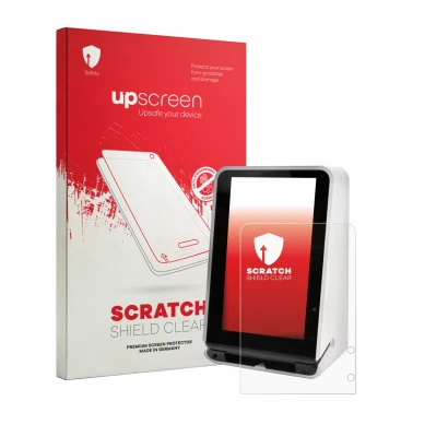 Vorderseite einer Produktverpackung mit dem Markenlogo upscreen. Daneben ist das Gerät SENVEND UX700 mit dem zugehörigen Displ
