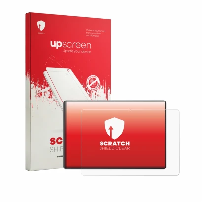 Vorderseite einer Produktverpackung mit dem Markenlogo upscreen. Daneben ist das Gerät ASUS Pad T3201 mit dem zugehörigen Disp