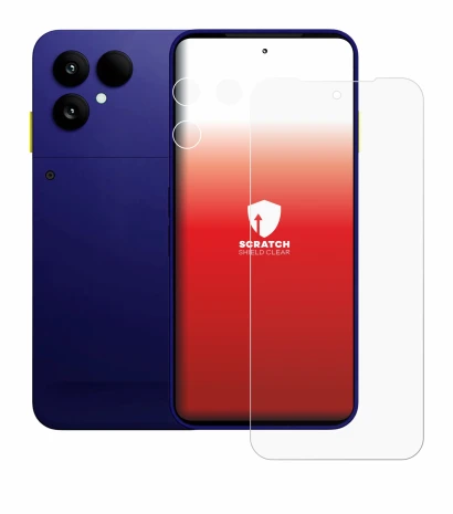 Abbildung des Geräts Fairphone 6 Plus (Display+Kamera) mit einer Vielzahl des Displayschutzes.