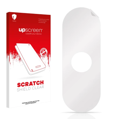 Vorderseite einer Produktverpackung mit dem Markenlogo upscreen. Daneben ist der zugehörige Displayschutz.