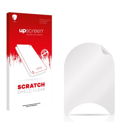 Vorderseite einer Produktverpackung mit dem Markenlogo upscreen. Daneben ist der zugehörige Displayschutz.