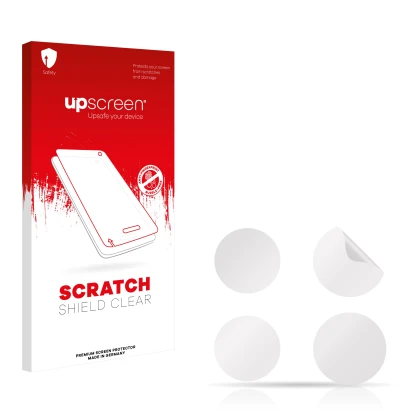 Vorderseite einer Produktverpackung mit dem Markenlogo upscreen. Daneben ist der zugehörige Displayschutz.