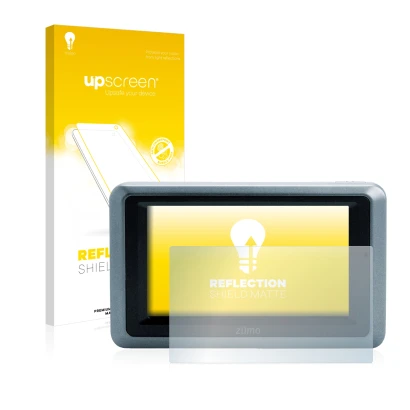 Vorderseite einer Produktverpackung mit dem Markenlogo upscreen. Daneben ist das Gerät Garmin zumo 660 mit dem zugehörigen Dis