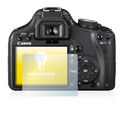 Abbildung des Geräts Canon EOS 500D mit einer Vielzahl des Displayschutzes.
