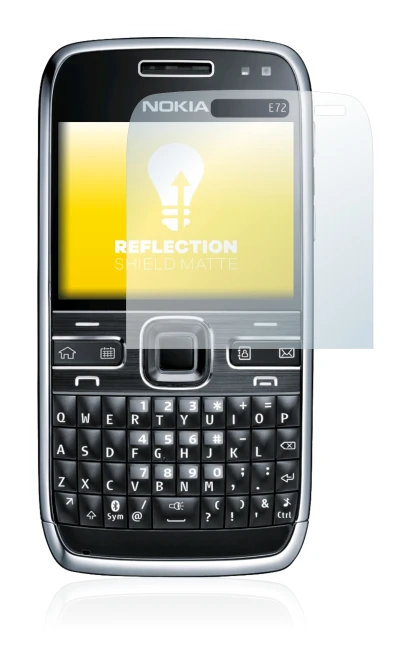 Abbildung des Geräts Nokia E72 mit einer Vielzahl des Displayschutzes.