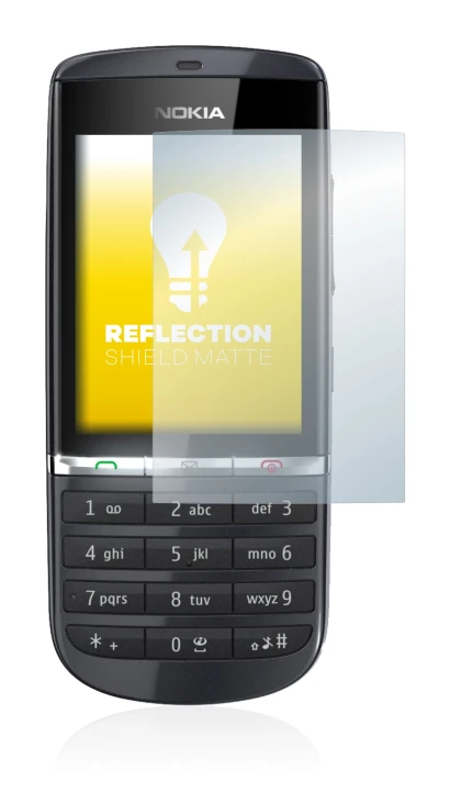 Abbildung des Geräts Nokia Asha 300 mit einer Vielzahl des Displayschutzes.
