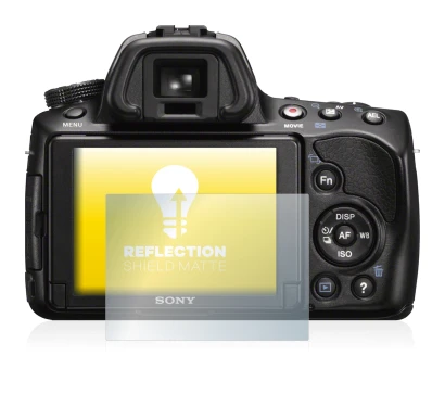 Abbildung des Geräts Sony Alpha 37 (SLT-A37) mit einer Vielzahl des Displayschutzes.