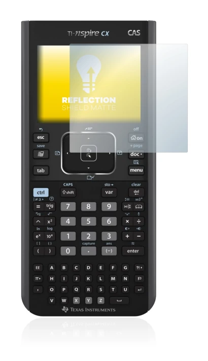 Abbildung des Geräts Texas Instruments Nspire CX CAS mit einer Vielzahl des Displayschutzes.
