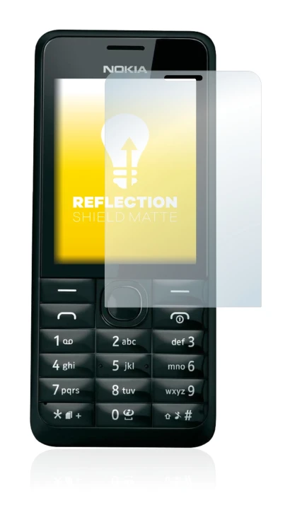 Abbildung des Geräts Nokia 301 mit einer Vielzahl des Displayschutzes.