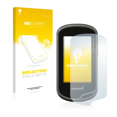 Vorderseite einer Produktverpackung mit dem Markenlogo upscreen. Daneben ist das Gerät Garmin Oregon 650t mit dem zugehörigen 