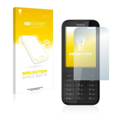 Vorderseite einer Produktverpackung mit dem Markenlogo upscreen. Daneben ist das Gerät Nokia 225 mit dem zugehörigen Displaysc