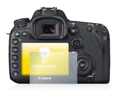 Abbildung des Geräts Canon EOS 7D Mark II mit einer Vielzahl des Displayschutzes.