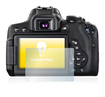 Abbildung des Geräts Canon EOS 750D mit einer Vielzahl des Displayschutzes.