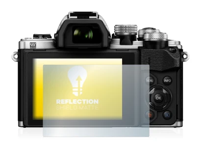 Abbildung des Geräts Olympus OM-D E-M10 Mark II mit einer Vielzahl des Displayschutzes.