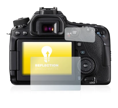 Abbildung des Geräts Canon EOS 80D mit einer Vielzahl des Displayschutzes.
