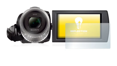 Abbildung des Geräts Sony FDR-AX53 mit einer Vielzahl des Displayschutzes.