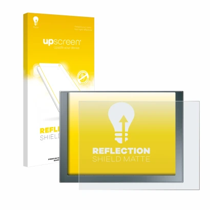 Vorderseite einer Produktverpackung mit dem Markenlogo upscreen. Daneben ist das Gerät Siemens Simatic HMI KTP 1200 Basic mit 