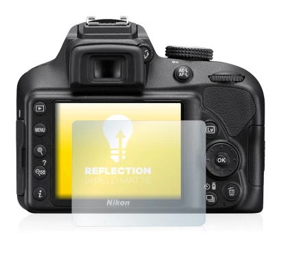 Abbildung des Geräts Nikon D3400 mit einer Vielzahl des Displayschutzes.