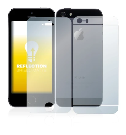 Abbildung des Geräts Apple iPhone 5S (Display+Rückseite) mit einer Vielzahl des Displayschutzes.