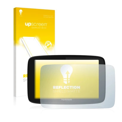 Vorderseite einer Produktverpackung mit dem Markenlogo upscreen. Daneben ist das Gerät TomTom GO 520 mit dem zugehörigen Displ