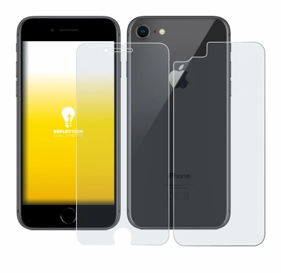 Abbildung des Geräts Apple iPhone 8 (Display+Rückseite) mit einer Vielzahl des Displayschutzes.