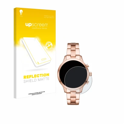 Vorderseite einer Produktverpackung mit dem Markenlogo upscreen. Daneben ist das Gerät Michael Kors Access Runway (41 mm) mit