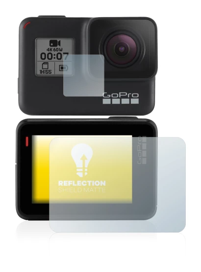 Abbildung des Geräts GoPro Hero 7 Black mit einer Vielzahl des Displayschutzes.