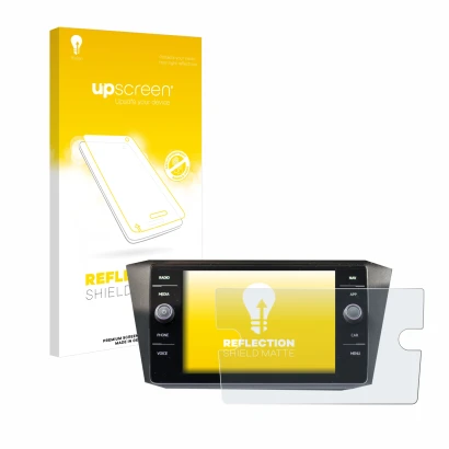 Vorderseite einer Produktverpackung mit dem Markenlogo upscreen. Daneben ist das Gerät Volkswagen Tiguan Discover Media 8" 201