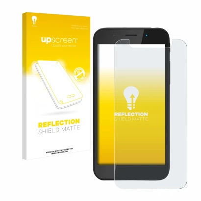 Vorderseite einer Produktverpackung mit dem Markenlogo upscreen. Daneben ist das Gerät Shiftphones Shift5me mit dem zugehörige