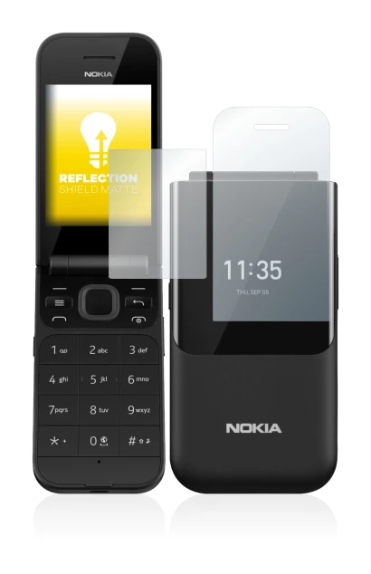 Abbildung des Geräts Nokia 2720 Flip mit einer Vielzahl des Displayschutzes.