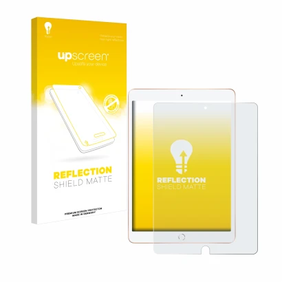 Vorderseite einer Produktverpackung mit dem Markenlogo upscreen. Daneben ist das Gerät Apple iPad 10.2" WiFi 2019 (7. Gen.) mi