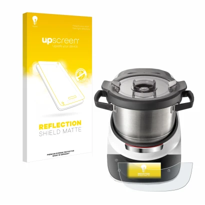 Vorderseite einer Produktverpackung mit dem Markenlogo upscreen. Daneben ist das Gerät Bosch Cookit mit dem zugehörigen Displa