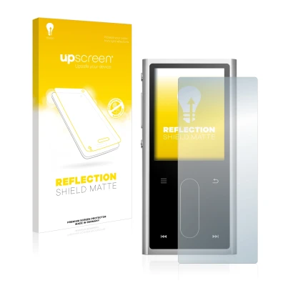 Vorderseite einer Produktverpackung mit dem Markenlogo upscreen. Daneben ist das Gerät FiiO M3K mit dem zugehörigen Displaysch