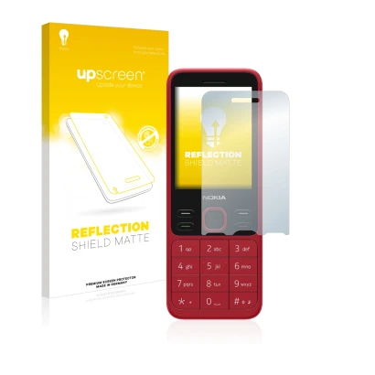 Vorderseite einer Produktverpackung mit dem Markenlogo upscreen. Daneben ist das Gerät Nokia 150 2020 mit dem zugehörigen Disp