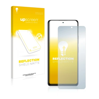 Vorderseite einer Produktverpackung mit dem Markenlogo upscreen. Daneben ist das Gerät Xiaomi Redmi Note 10 mit dem zugehörige