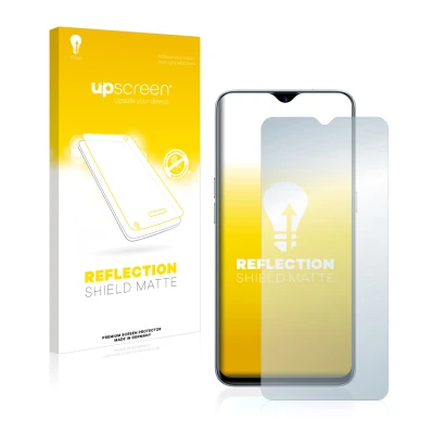Vorderseite einer Produktverpackung mit dem Markenlogo upscreen. Daneben ist das Gerät realme X2 mit dem zugehörigen Displaysc